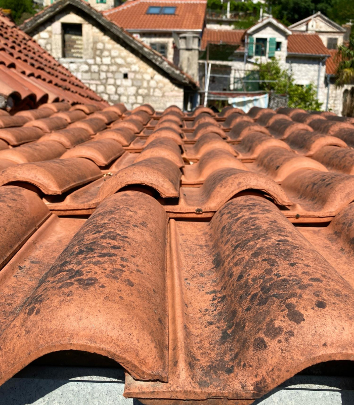 Toiture en tuiles avec traces d’usure avant entretien et contrôle pour prévenir les infiltrations par BatiÉtanche